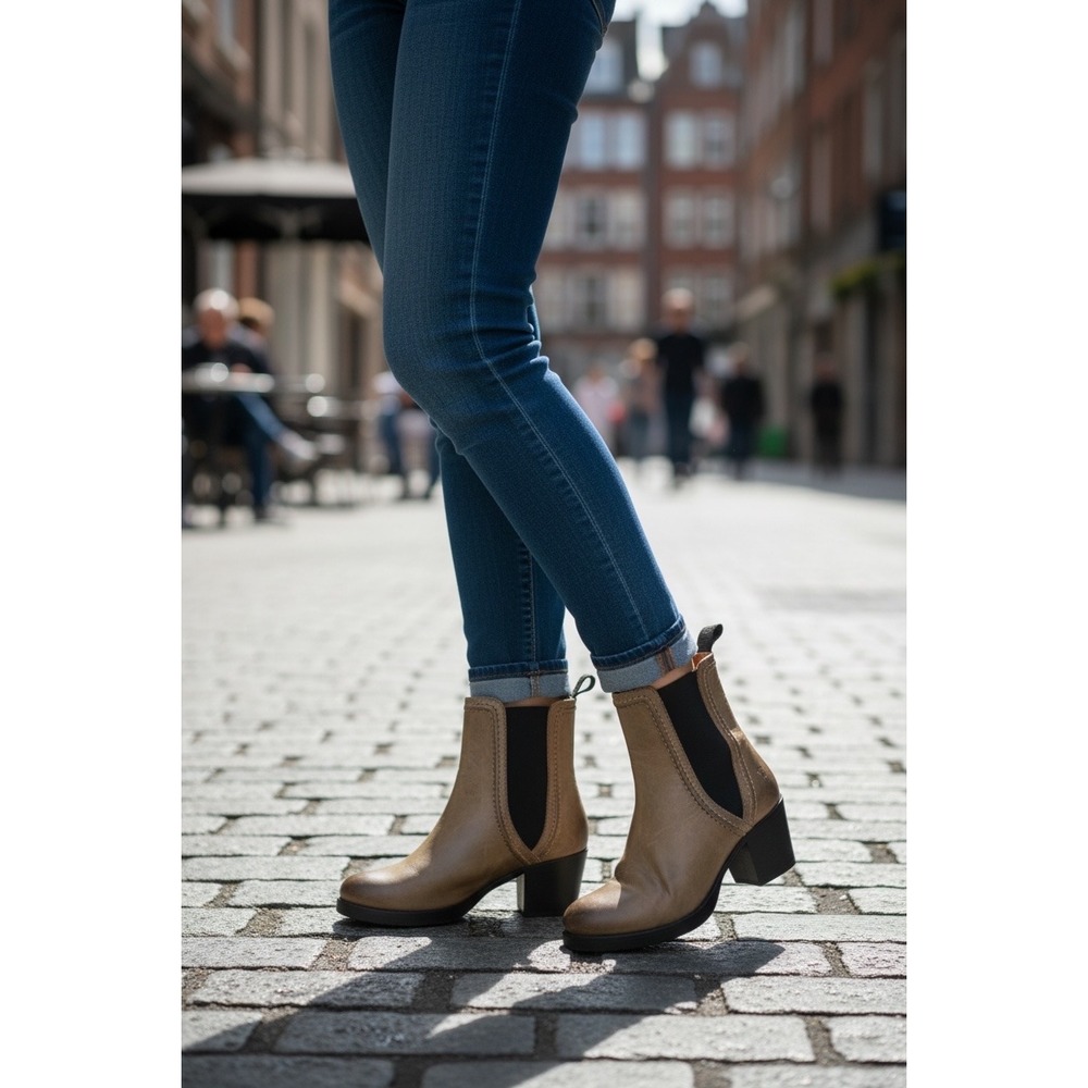 FRYE 8.5 Jean Chelsea Stone Leather Bootie Heeled Pull On Ankle Boots Brown